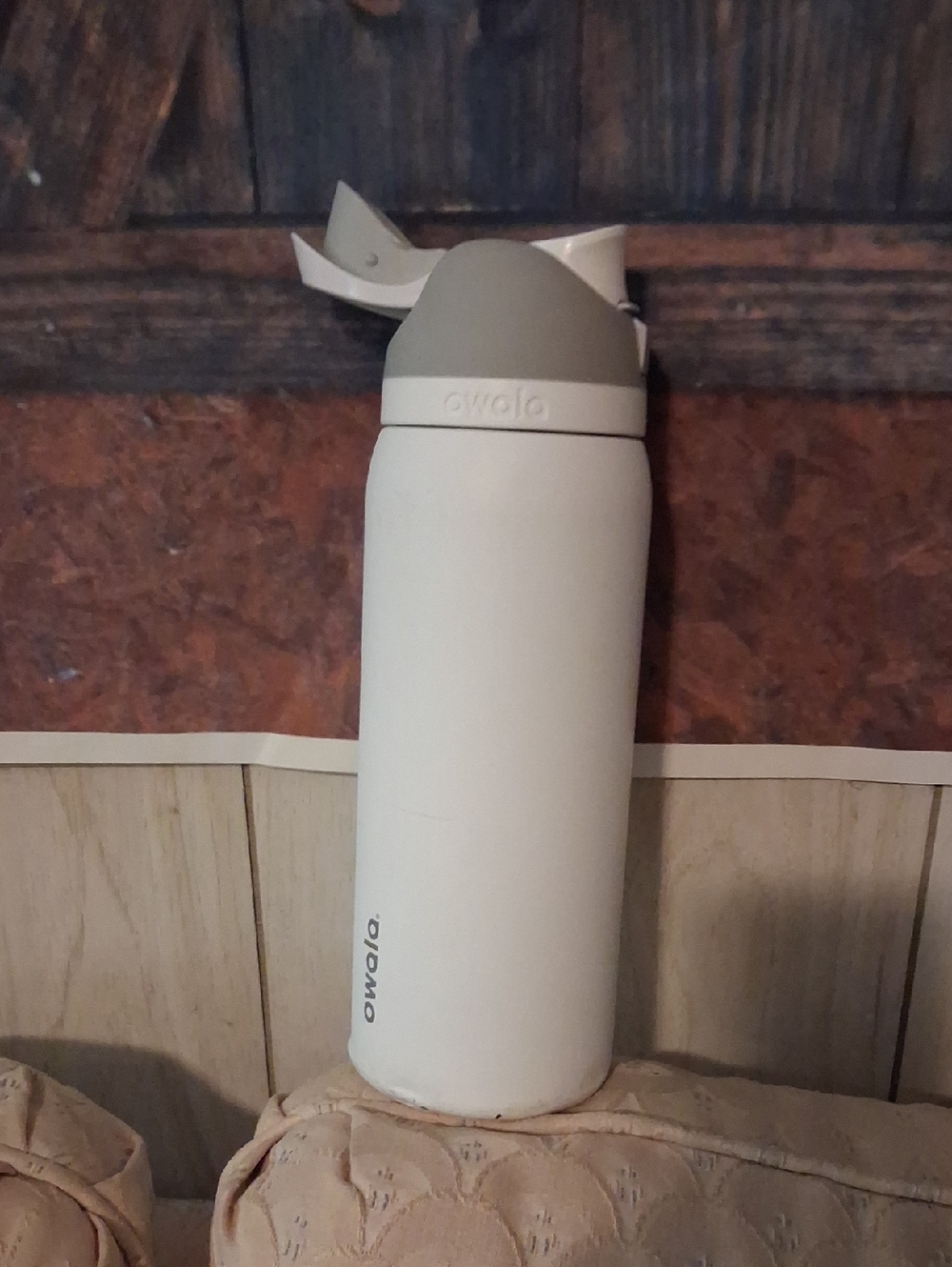 Owalo White & Taupe Stainless Travel Bottle - Cream